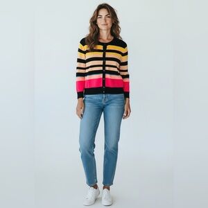 Ann Taylor Black & Tan Striped Button Front Cardigan Size Small